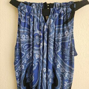 Blue black white Lightweight BOHO paisley Hankercheif camisole tank 2X